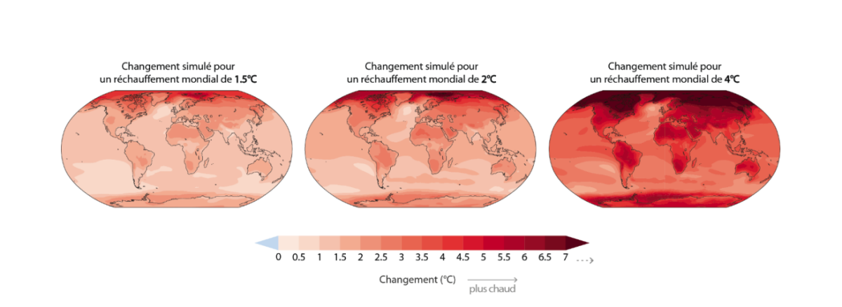 Réchauffement des températures à l'échelle planétaire selon plusieurs scénarios