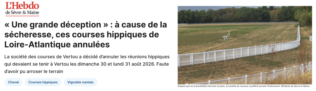 Des courses hippiques de Loire-Atlantique annulées à cause de la sécheresse en août 2026
